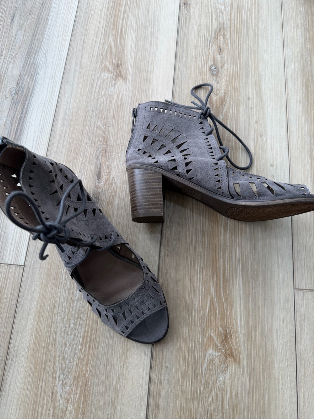 Women's Taupe Cutout Lace-Up Block Heel Sandals